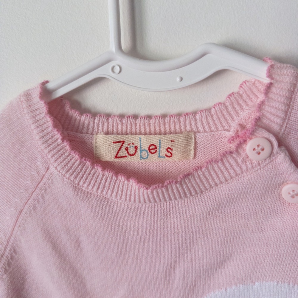 Zubels Girls Pink Swan Applique Knit Sweater with Buttons Adorable Cute - Picture 6 of 8